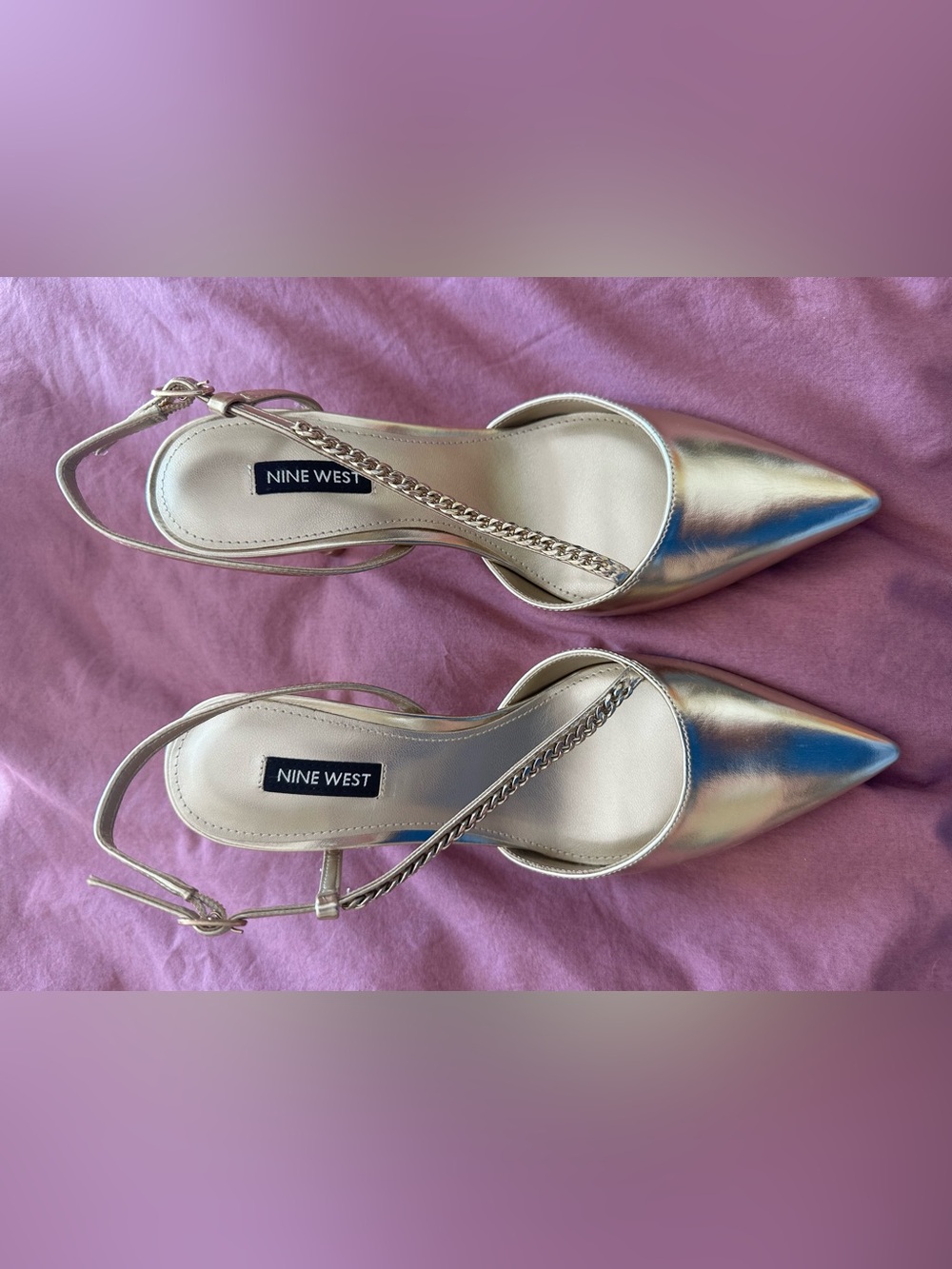 Nine West Metallic Gold Chain-Strap Heeled Sandals